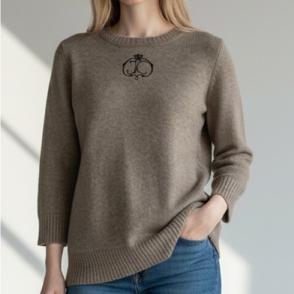 Juicy Couture Y2K long sleeve Women's Beige Sweater with Embroidered Logo
